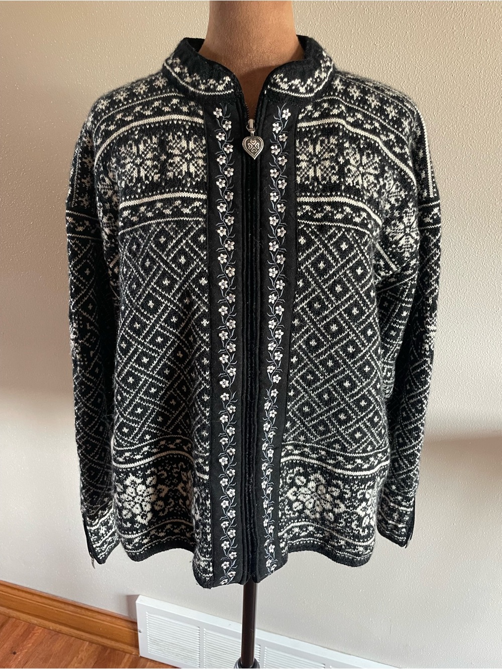 Dale of Norway Black and White Nordic Zip Cardigan